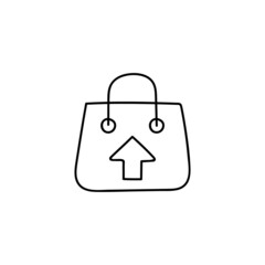 Purse shopping icon, Shopping bag with up arrow symbol icon in flat black line style, isolated on white background 