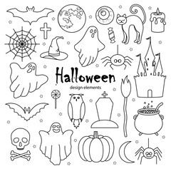 Obraz premium Happy Halloween vector doodle icon set.