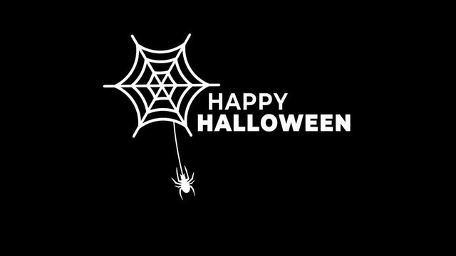 Animation of a cobweb with a spider and Happy Halloween lettering. Rendered in PNG format with alpha channel and 4K resolution. Overlay on your videos, photos, animations.