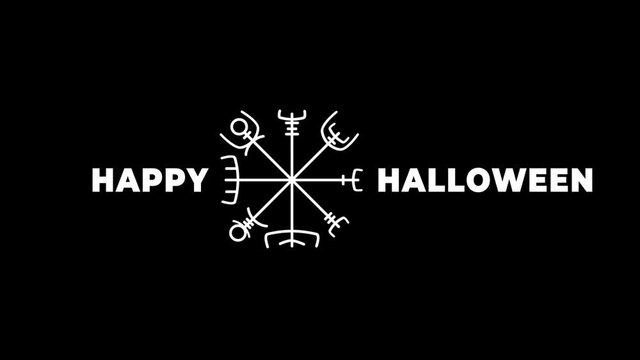 Animated hieroglyph with witch runes lettering Happy Halloween. Rendered in PNG format with alpha channel and 4K resolution. Overlay on your videos, photos, animation for Halloween.