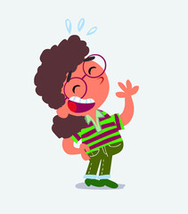 cartoon character of little girl on jeans laughing happily.