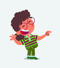 cartoon character of little girl on jeans laughing while pointing.