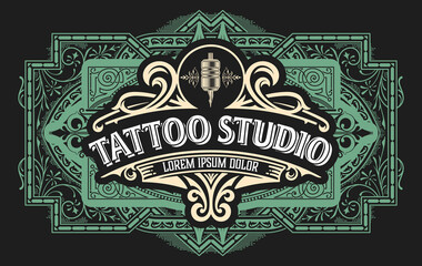 Tattoo logo with vintage ornaments. Layered