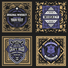 Set of 4 vintage labels for packing