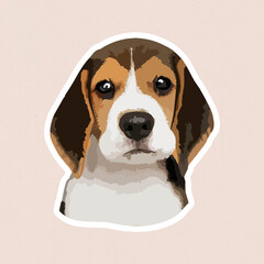 Vectorized adorable beagle sticker with a white border - obrazy, fototapety, plakaty