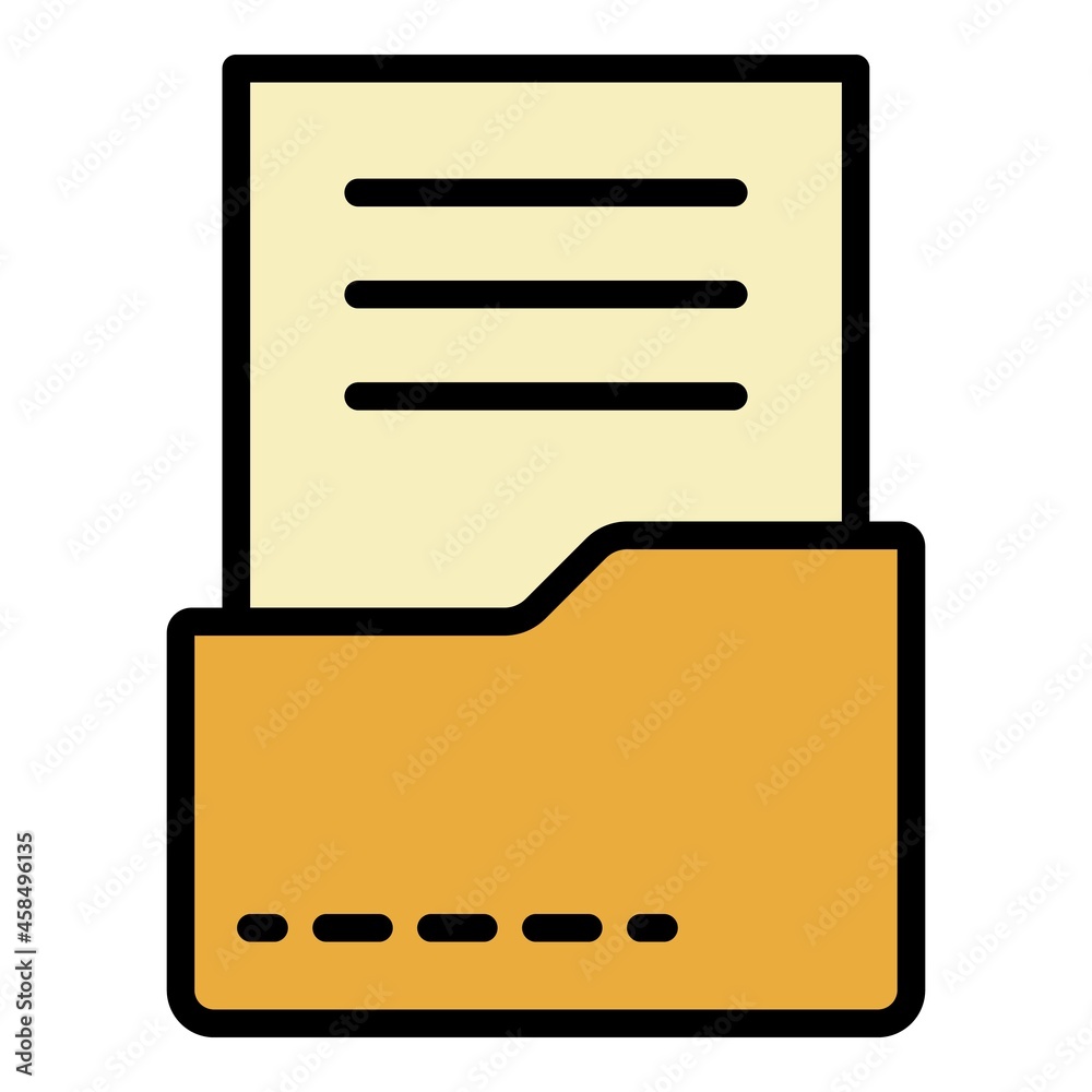 Poster document in folder icon. outline document in folder vector icon color flat isolated