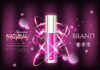moisturizing cosmetic  ads and bottle skin care pink background with premium light effectand flower. 3d illustration