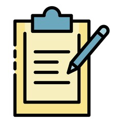 Document and pencil icon. Outline document and pencil vector icon color flat isolated
