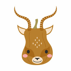 Happy Halloween cute cartoon pumpkin with gazelle face. Halloween party decor for children. Childish print for cards, stickers, invitation, nursery decoration. Vector illustration.