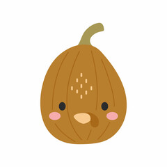 Happy Halloween cute cartoon pumpkin with turkey face. Halloween party decor for children. Childish print for cards, stickers, invitation, nursery decoration. Vector illustration.