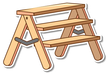 Sticker design with wooden stairs isolated
