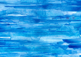 Watercolor blue stain, background. Blue wave, abstract splash of paint with a jagged edges. For design, logo, cards. Art illustration. Horizontal strip of watercolors. Border, texture, line, banner 