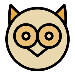 Round owl head icon. Outline round owl head vector icon color flat isolated
