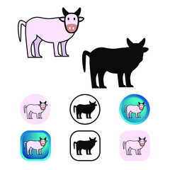 Flat Cow Animal Icon Collection
