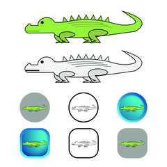 Flat Crocodile Animal Icon Collection