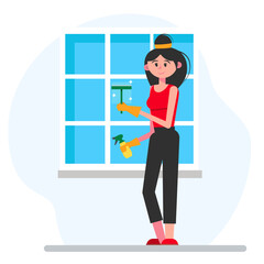 window cleaning. Vector illustration in flat style