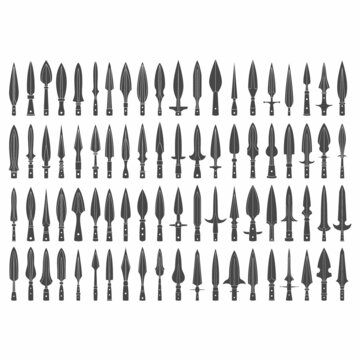 vector monochrome icon set with ancient spearhead for your project