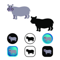 Flat Hippo Animal Icon Collection