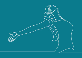 Continuous line art or One Line Drawing of a woman stretching arms is relaxing picture vector illustration
