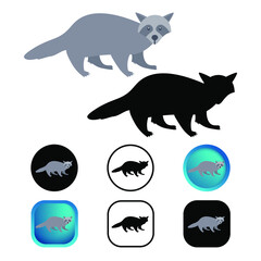 Flat Racoon Mammal Animal Icon Collection
