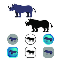 Flat Rhino Animal Icon Collection