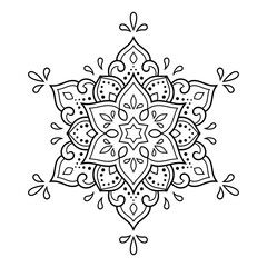 Circular pattern in form of mandala with flower for Henna, Mehndi, tattoo, decoration. Decorative ornament in ethnic oriental style. Outline doodle hand draw vector illustration.