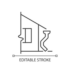 Roof drains linear icon. Roof drainage system. Keeping water away from building foundation. Thin line customizable illustration. Contour symbol. Vector isolated outline drawing. Editable stroke