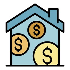 Money house icon. Outline money house vector icon color flat isolated