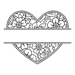 Frame in eastern tradition. Stylized with henna tattoos decorative pattern for decorating covers for book, notebook, casket, magazine, postcard and folder. Flower Heart in mehndi style.