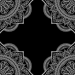 Seamless decorative ornament in ethnic oriental style. Circular pattern in form of mandala and flower for Henna, Mehndi, tattoo, decoration. Doodle outline hand draw vector illustration.