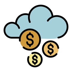 Money coin cloud icon. Outline money coin cloud vector icon color flat isolated