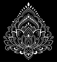 Lotus mehndi flower pattern for Henna drawing and tattoo. Decoration in oriental, Indian style. Doodle ornament. Outline hand draw vector illustration.