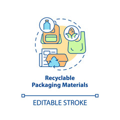 Recyclable packaging materials concept icon. Reduction in amount of unrecyclable garbage abstract idea thin line illustration. Vector isolated outline color drawing. Editable stroke