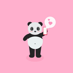 This is a panda for valentines day on a pink background.