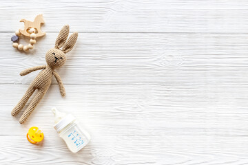 Baby accessories with milk bottle and rabbit toy