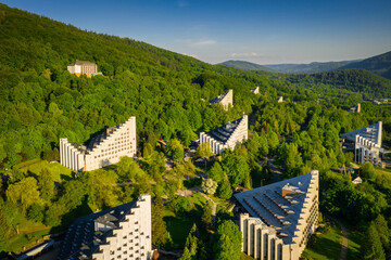 Scenery of the health resort in Ustron on the hills of the Silesian Beskids, Poland