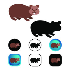 Flat Wombat Animal Icon Collection