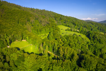 Aerial landscape of the Silesian Beskid in Ustron. Poland