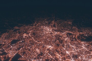 Derby aerial view at night. Top view on modern city with street lights