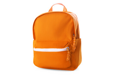 Orange school backpack isolated on white