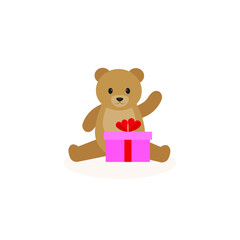This is a teddy bear with a gift box isolated on a white background.