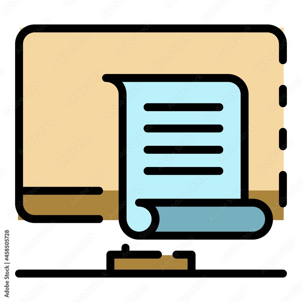 Poster computer and document icon. outline computer and document vector icon color flat isolated