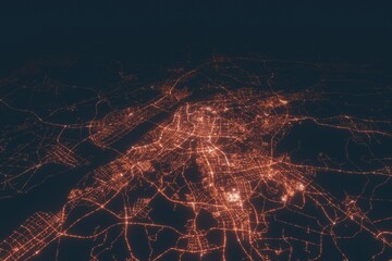 Nanjing aerial view at night. Top view on modern city with street lights
