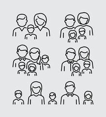 Family Avatar Characters Vector Line Icons