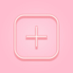 Obraz premium Pink social media neon light setting icon. Cross in a square with rounded corners.