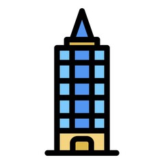 Mall sky tower icon. Outline mall sky tower vector icon color flat isolated