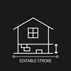 Adequate plinth height white linear icon for dark theme. Foundation construction. Footing depth. Thin line customizable illustration. Isolated vector contour symbol for night mode. Editable stroke