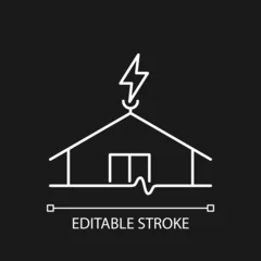 Foto op Canvas Lightning rod white linear icon for dark theme. Protecting buildings from lightning strike damage. Thin line customizable illustration. Isolated vector contour symbol for night mode. Editable stroke © bsd studio