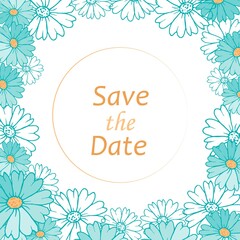 Chamomile daisy flower frame isolated on white. Vector wedding design background border.