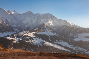 Panorama of the mountains: The Tien Shan Mountains in the evening